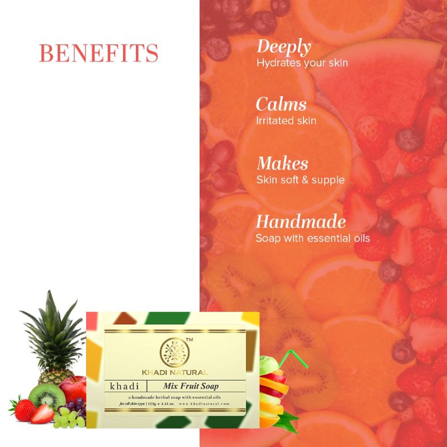 Khadi Natural Mix Fruit Handmade Soap Deep Moisturize Skin