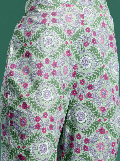 Indyancart IE Floral Printed Regular Pure Cotton Kurta with Trousers & Dupatta