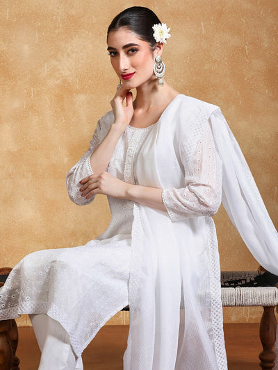 Indyancart VA Women's Floral Embroidered Kurta with Trousers & Dupatta