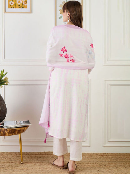 Women Floral Printed Regular Linen Kurta & Trousers With Floral Dupatta