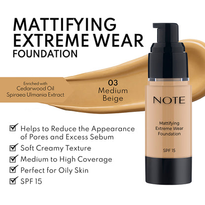 Note Cosmetique Mattifying Extreme Wear Foundation - 03 Medium Beige
