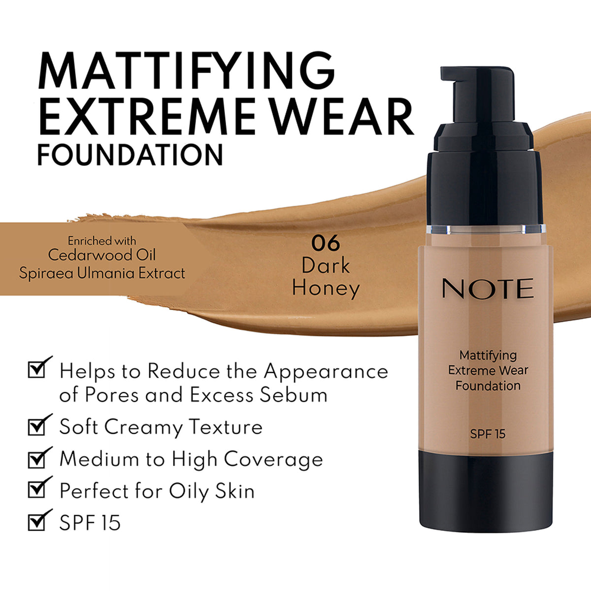 Note Cosmetique Mattifying Extreme Wear Foundation - 06 Dark Honey