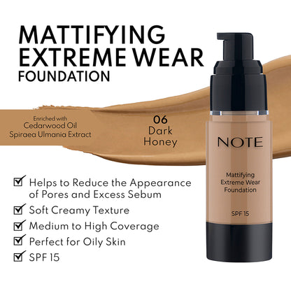 Note Cosmetique Mattifying Extreme Wear Foundation - 06 Dark Honey