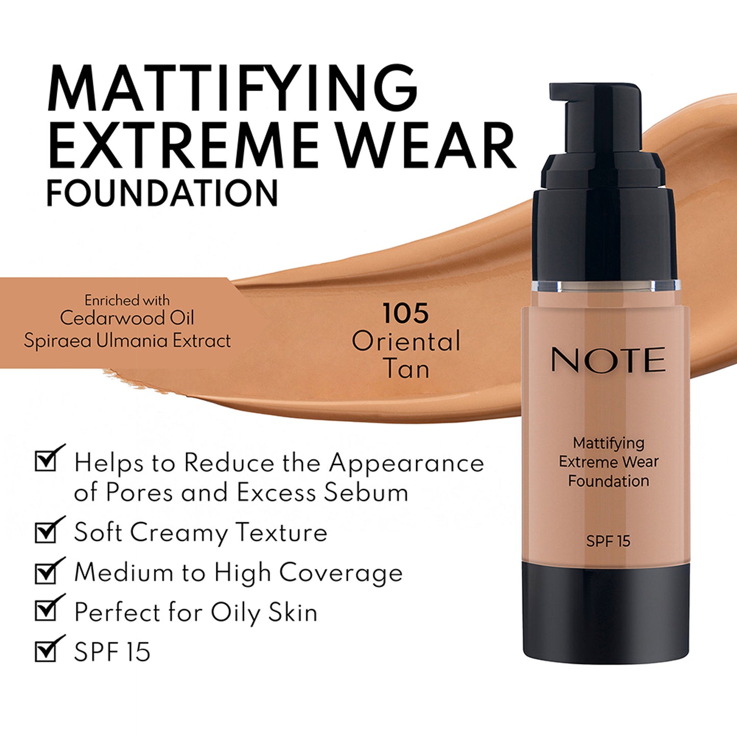 Note Cosmetique Mattifying Extreme Wear Foundation - 105 Oriental Tan