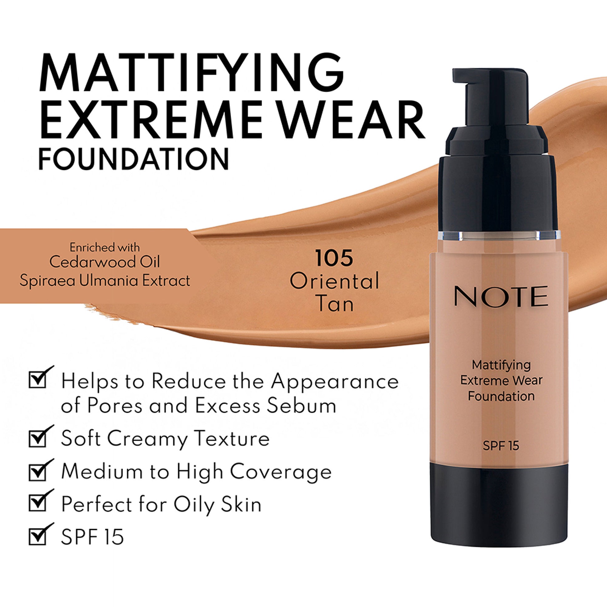 Note Cosmetique Mattifying Extreme Wear Foundation - 105 Oriental Tan