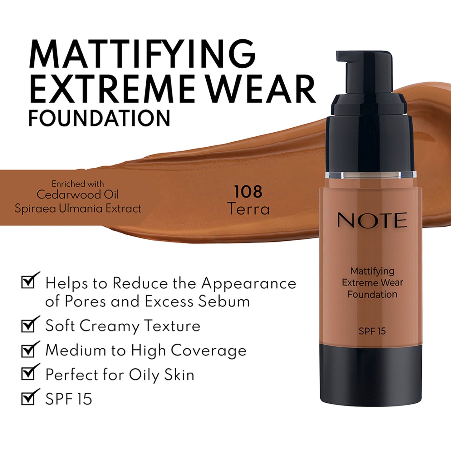 Note Cosmetique Mattifying Extreme Wear Foundation - 108 Terra