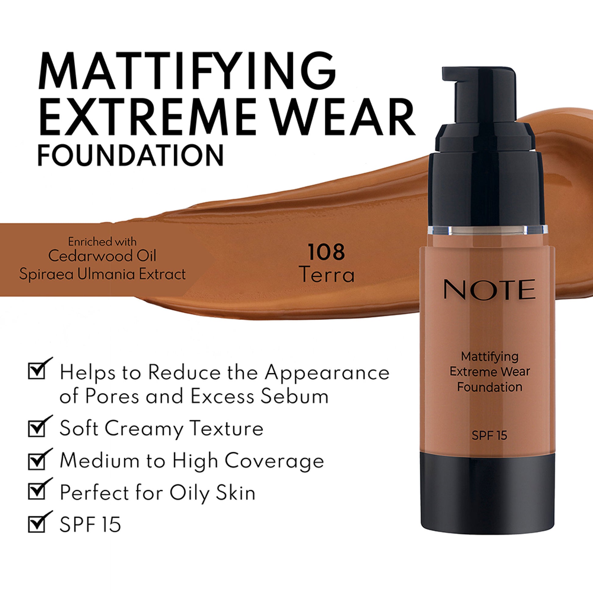 Note Cosmetique Mattifying Extreme Wear Foundation - 108 Terra
