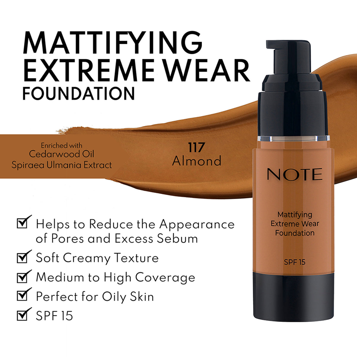 Note Cosmetique Mattifying Extreme Wear Foundation - 117 Almond