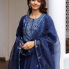 Dhiyona IE Women Floral Embroidered Regular Thread Work Kurta with Trousers & With Dupatta