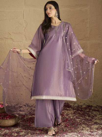 Indyancart VA Women Regular Sequinned Kurta with Palazzos & With Dupatta