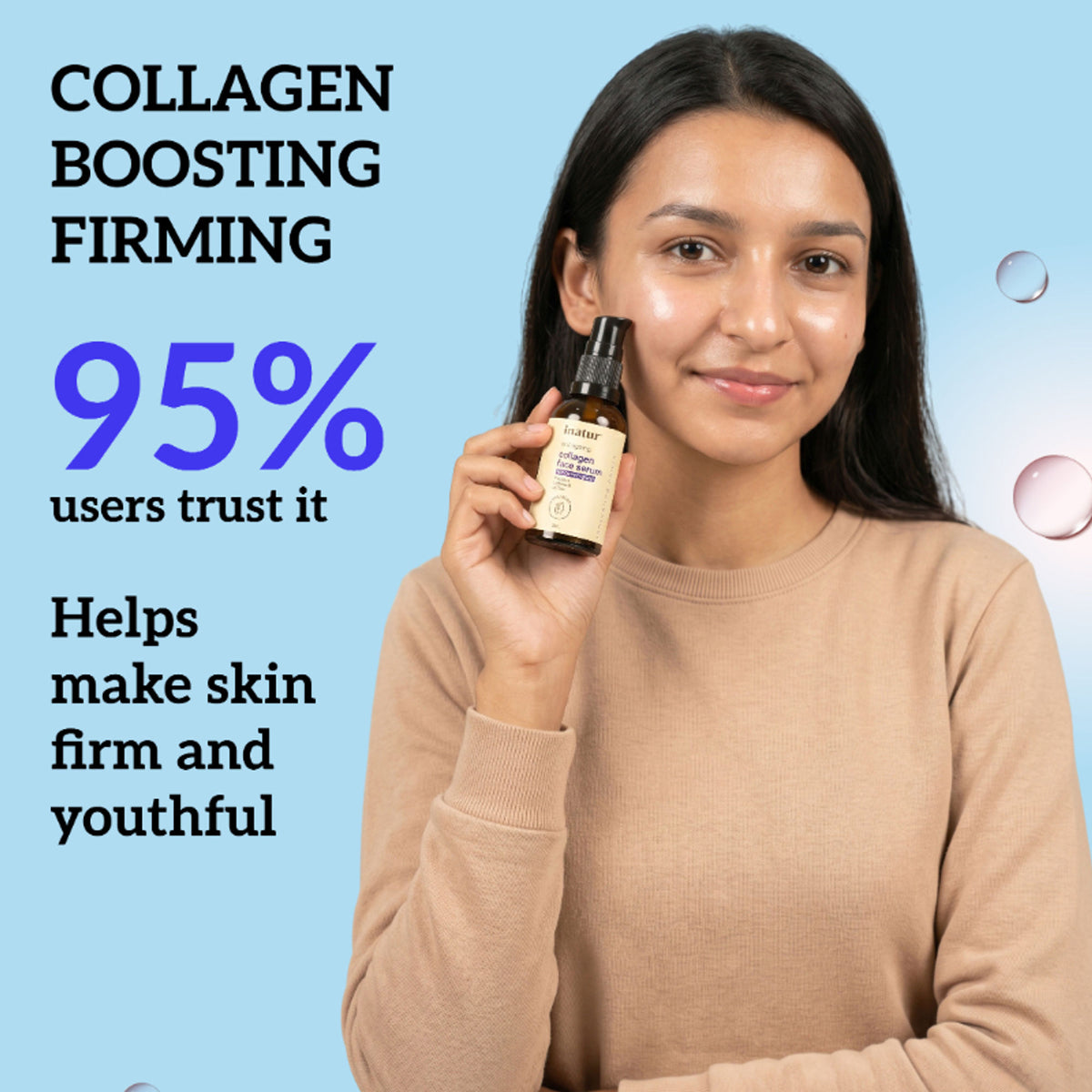inatur Collagen Face Serum with Peptides, Anti-Aging, Boosts Elasticity, Firms Skin & Restores Glow