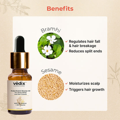 Vedix Brahmi Booster Hair Oil - De-Stress & Hair Growth - Prabal Brahmi Booster Oil