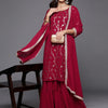 Dhiyona IE Women Floral Embroidered Regular Sequined Kurta with Sharara & Dupatta