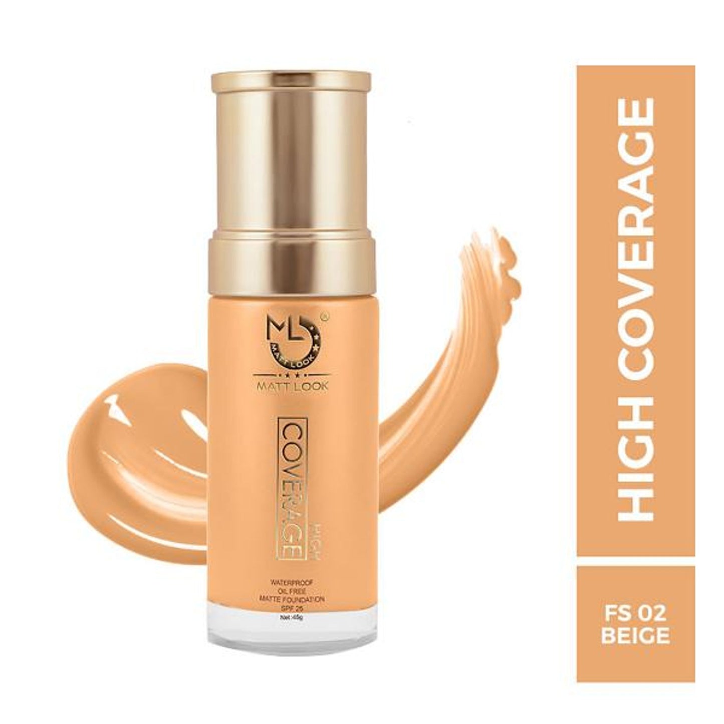 Matt look High Coverage Waterproof Oil Free Matte SPF 25 Foundation - Beige