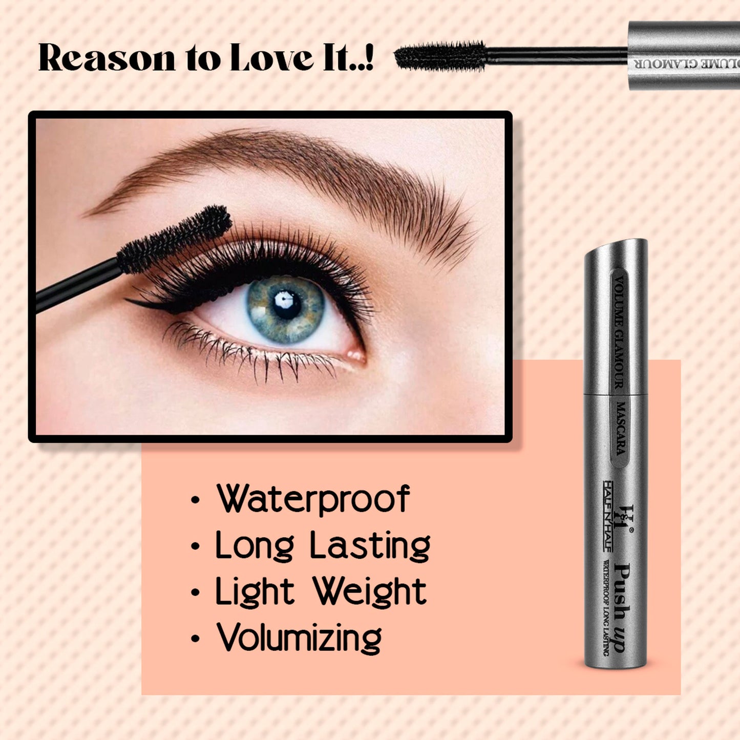 Half N Half Volume Glamour Mascara Push Up Waterproof & Long Lasting Black