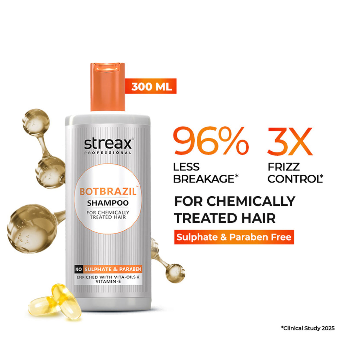 Streax Professional BotBrazil Paraben Free Shampoo for Chemically Treated & Damaged Hair