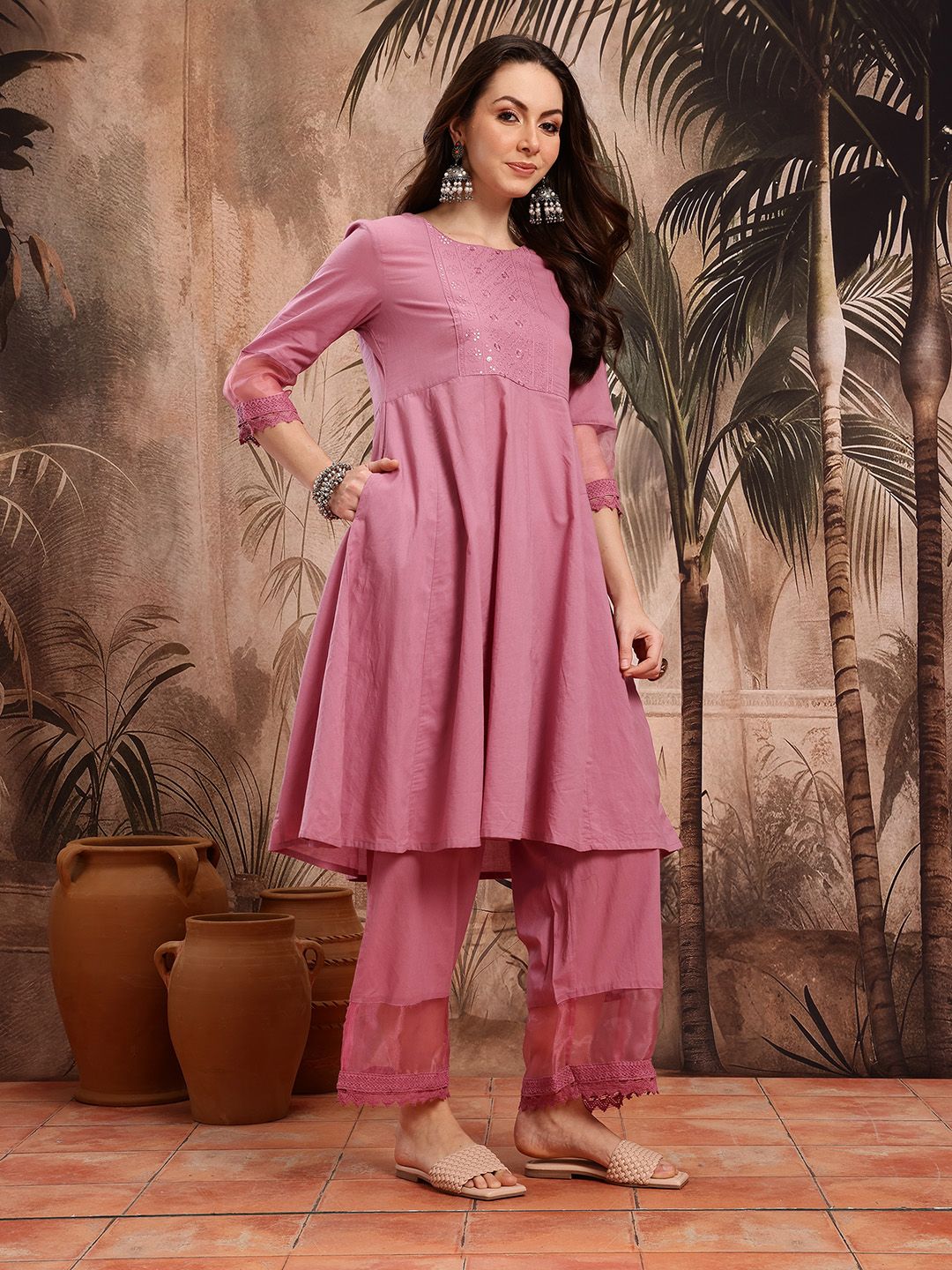 Dhiyona SN Women's Pure Cotton Kurta With Palazzos & Dupatta