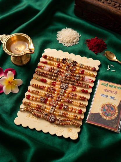 Anouk Set Of 10 Multicolor Designer Thread Rakhi With Roli Chawal Chandan Mishri