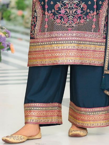 Indyancart IE Women Ethnic Motifs Embroidered Regular Mirror Work Kurta with Palazzos & With Dupatta