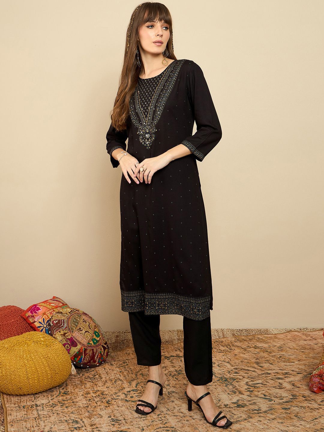Indyancart IE Pack of 2 Polka Dot Printed Straight Kurta