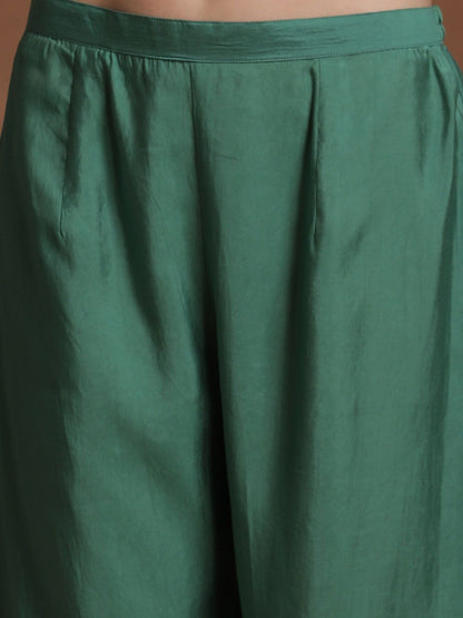 Indyancart IE Green Ethnic Motif Embroidered Straight Kurta & Trousers With Dupatta