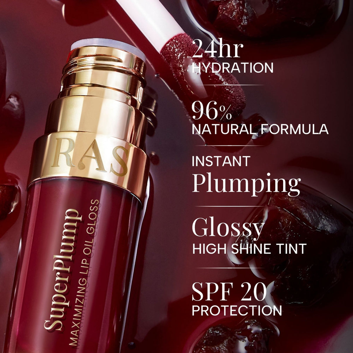 RAS Luxury Oils Super Plump Maximizing Lip Oil Gloss - Black Cherry Glow