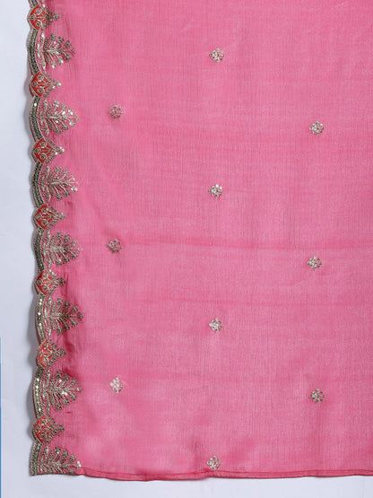 Indyancart IE Ethnic Motifs Embroidered Panelled Sequinned Kurta With Palazzos & Dupatta