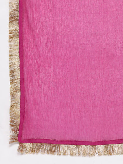 Indyancart VA Women's Fuchsia Kurta with Trousers & With Dupatta