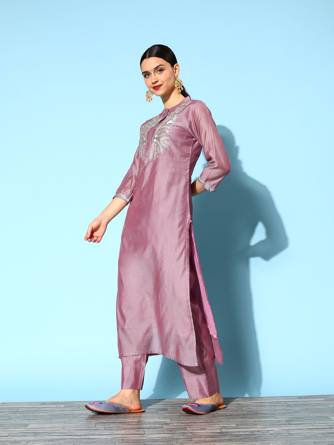 Indyancart VA Women's Woven Design Chanderi Silk Hyper Texture Kurta Set