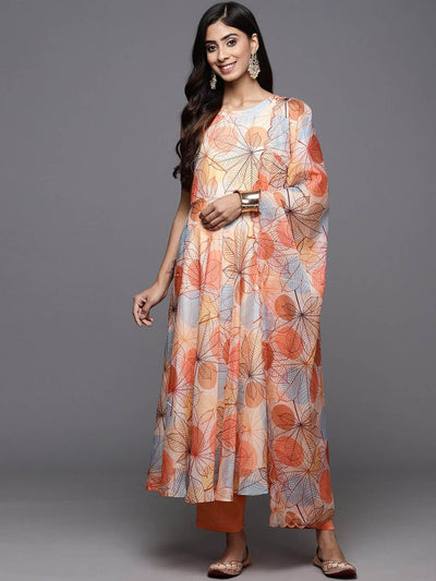 Indyancart VA Women'sEthnic Halter Neck Printed Anarkali with Trouser & Dupatta
