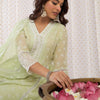 Indyancart IE Floral Embroidered Thread Work Pure Cotton Anarkali Kurta With Trousers & Dupatta