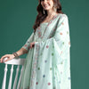 Dhiyona IE Ethnic Motifs Printed Pleated Pure Cotton Kurta with Trousers & Dupatta