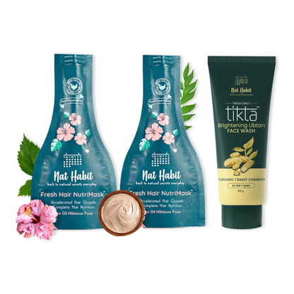 Nat Habit Hibiscus Hair Growth Hair Mask for Dry and Frizzy Hair & Brightening Ubtan Face Wash,Detan