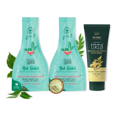 Nat Habit Tri-Leaf Hair Mask For Hair Fall Control & Brightening Ubtan Face Wash For Acne Prone Skin