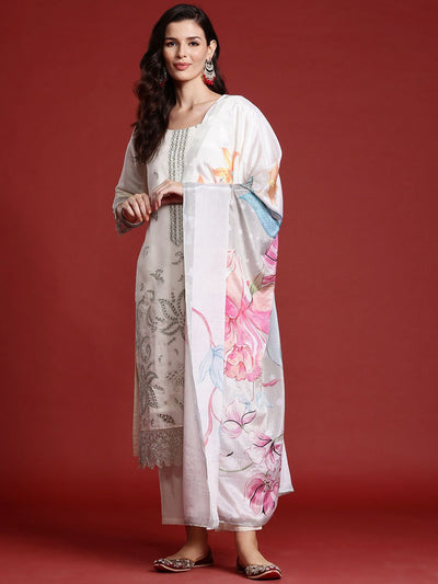 Indyancart IE Ethnic Motifs Embroidered Thread Work Kurta With Trousers & Dupatta
