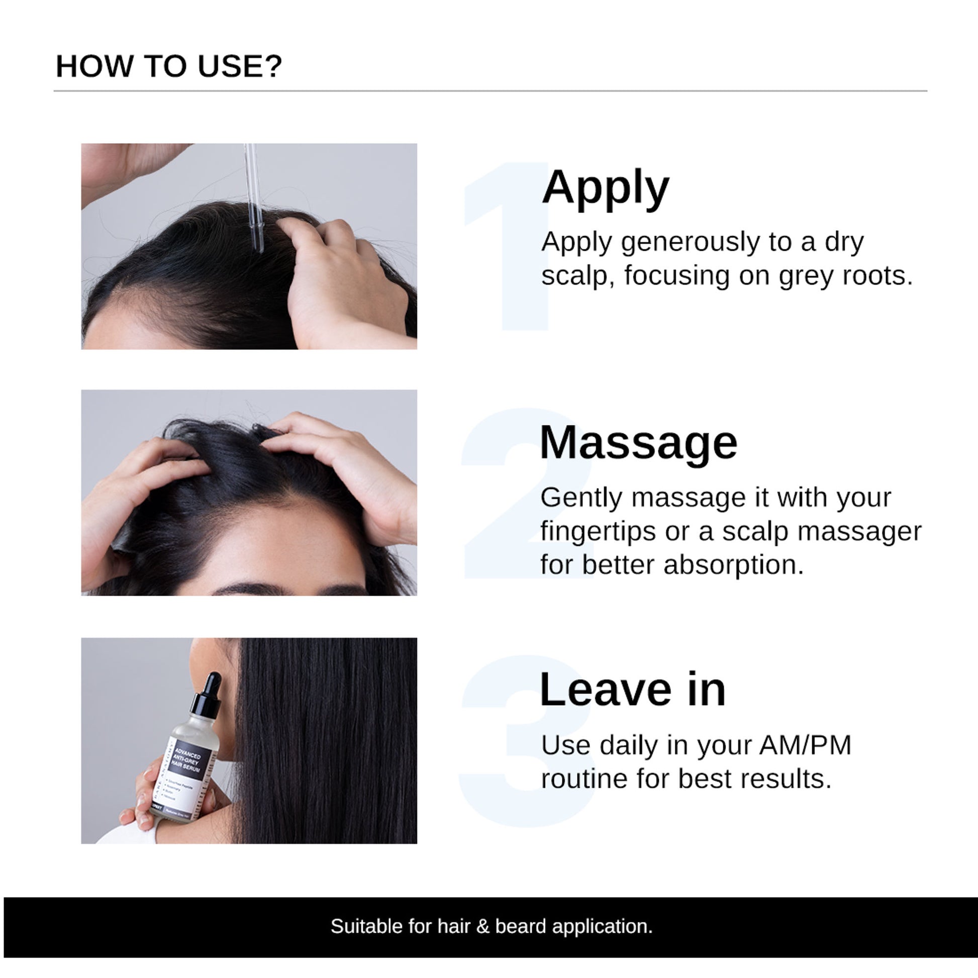 Bare Anatomy Advanced Anti-Grey Serum , Reduces Hair & Beard Greying, Non-Sticky, Odorless