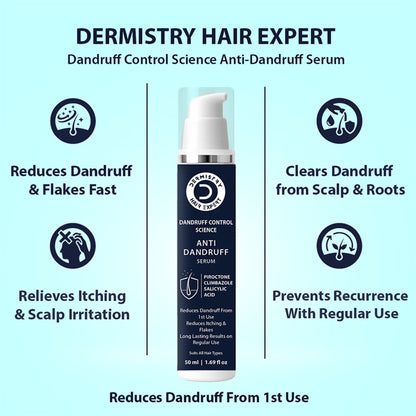 DERMISTRY Anti Dandruff Hair Serum Piroctone Climbazole Salicylic Acid For Flakes Dry Itchy Scalp