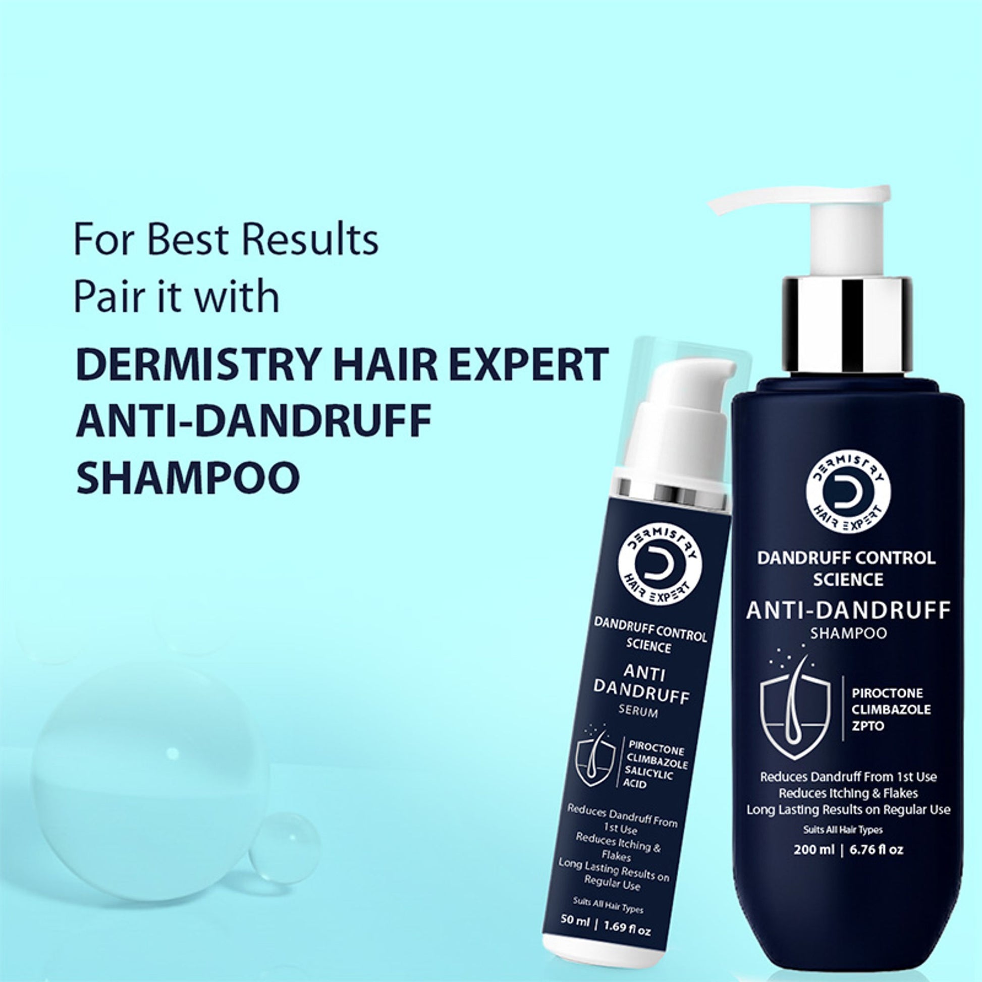 DERMISTRY Anti Dandruff Hair Serum Piroctone Climbazole Salicylic Acid For Flakes Dry Itchy Scalp