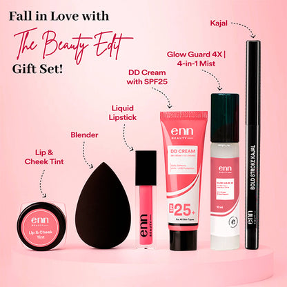 ENN The Glam Edit Makeup Kit, DD Cream, Kajal, Lipstick, Tint, 4-in-1 Mist & Blender Gift Set