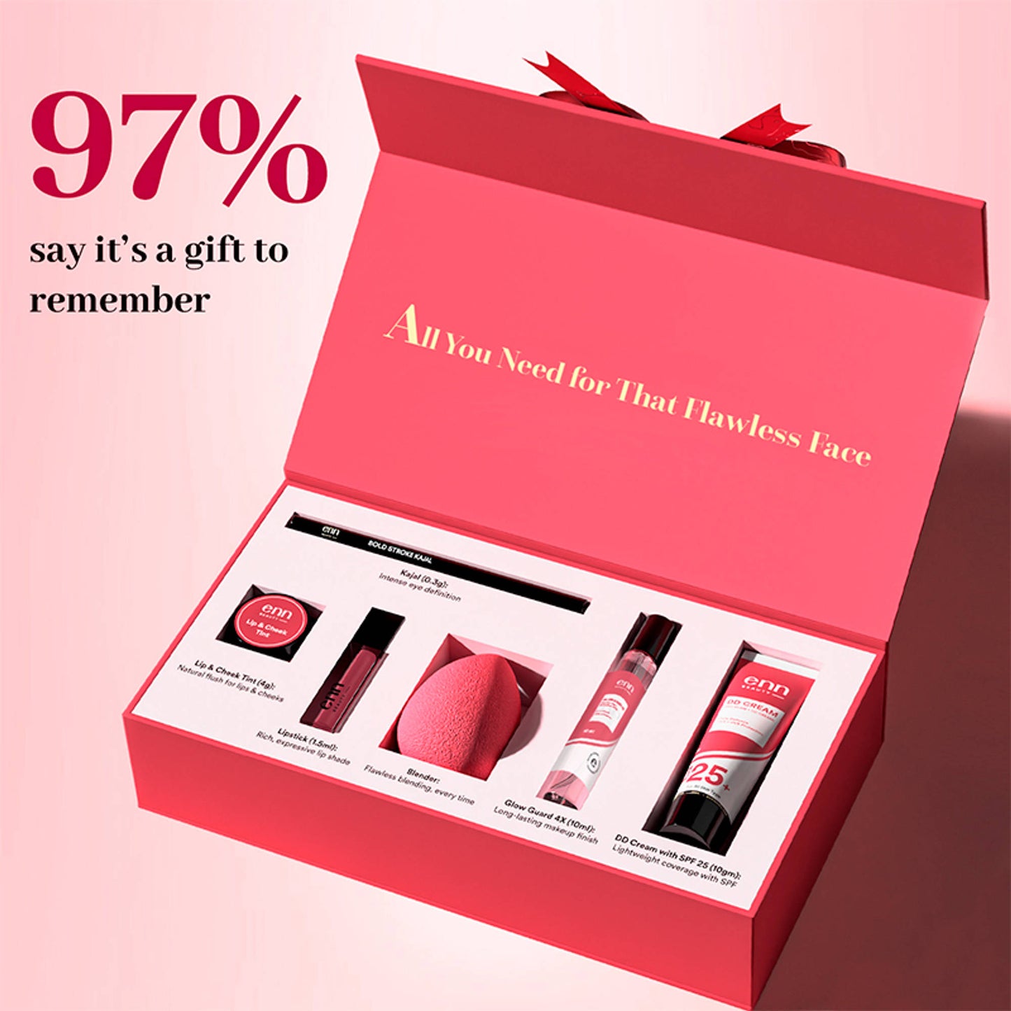 ENN The Glam Edit Makeup Kit, DD Cream, Kajal, Lipstick, Tint, 4-in-1 Mist & Blender Gift Set