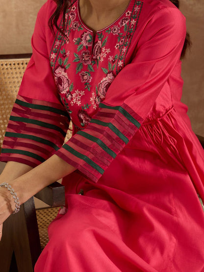 Indyancart IE Embroidered Three-Quarter Sleeves Liva Tunic With Trouser