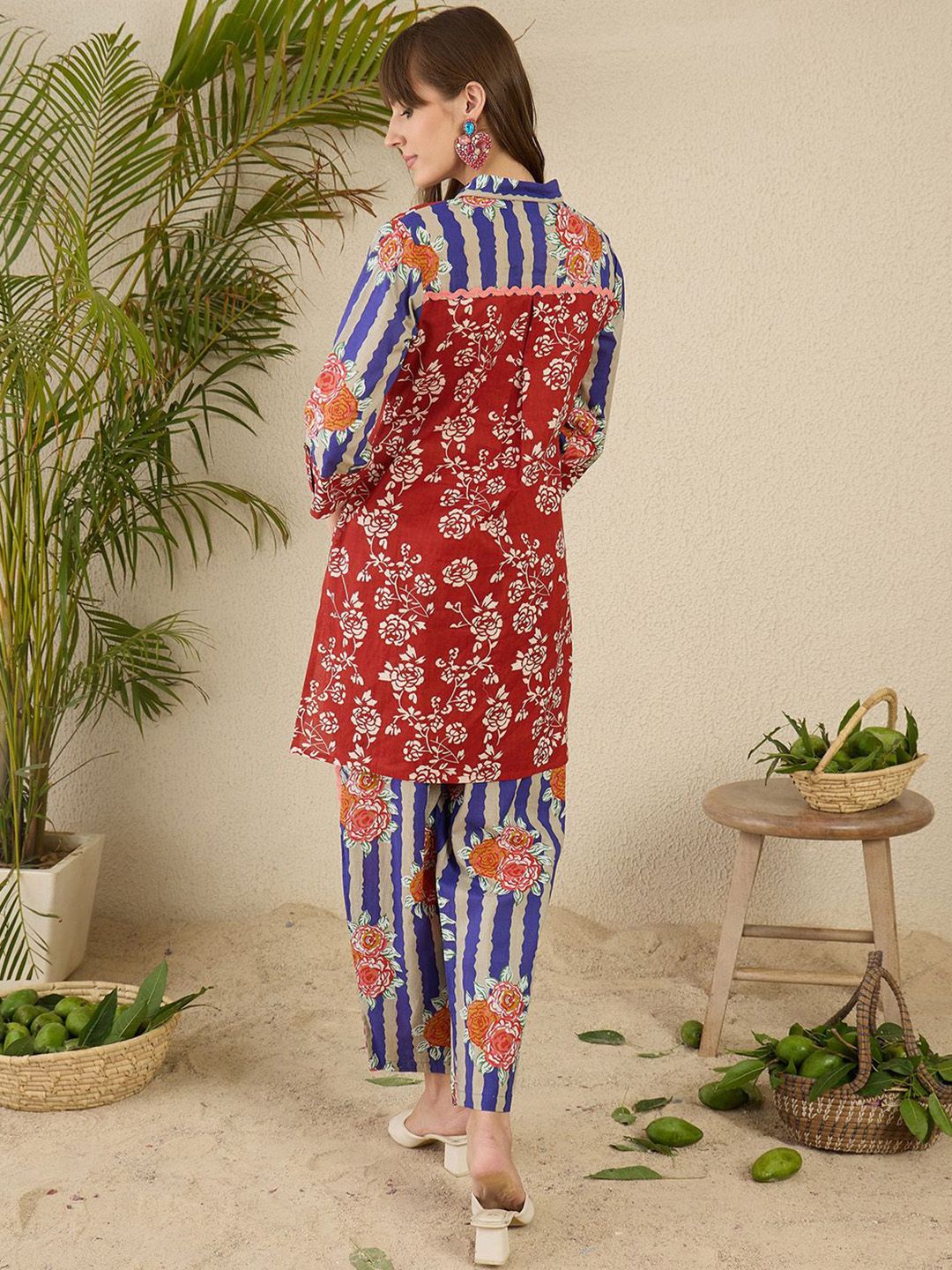 Indyancart IE Printed Pure Cotton Straight Tunic & Trousers Co-Ord Set
