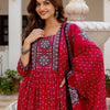Indyancart IE Ethnic Motifs Printed A Line Pure Cotton Kurta With Trousers & Dupatta