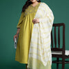 Indyancart Women's Plus Size Embroidered Empire Mirror Work Kurta With Trousers & Dupatta