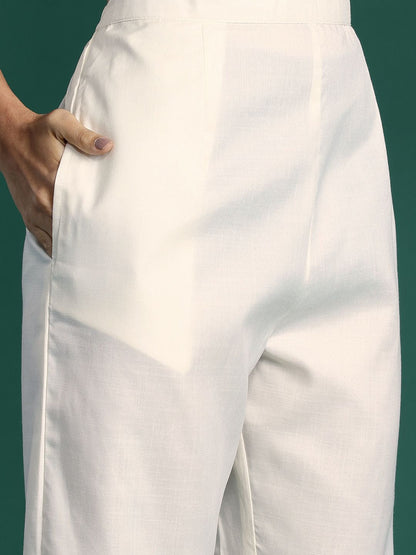 Indyancart IE Yoke Design Zari Pure Cotton Kurta With Trousers & Dupatta