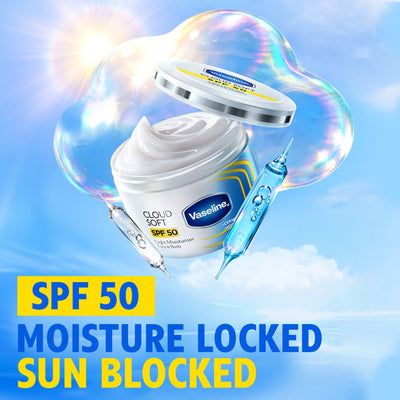 Vaseline Cloud Soft SPF 50 Light Moisturiser with Ceramides & Hyaluron for Non-Sticky Hydration