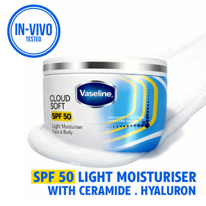 Vaseline Cloud Soft SPF 50 Light Moisturiser with Ceramides & Hyaluron for Non-Sticky Hydration
