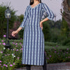 Dhiyona IE Blue Striped V-Neck Pure Cotton Straight Kurta