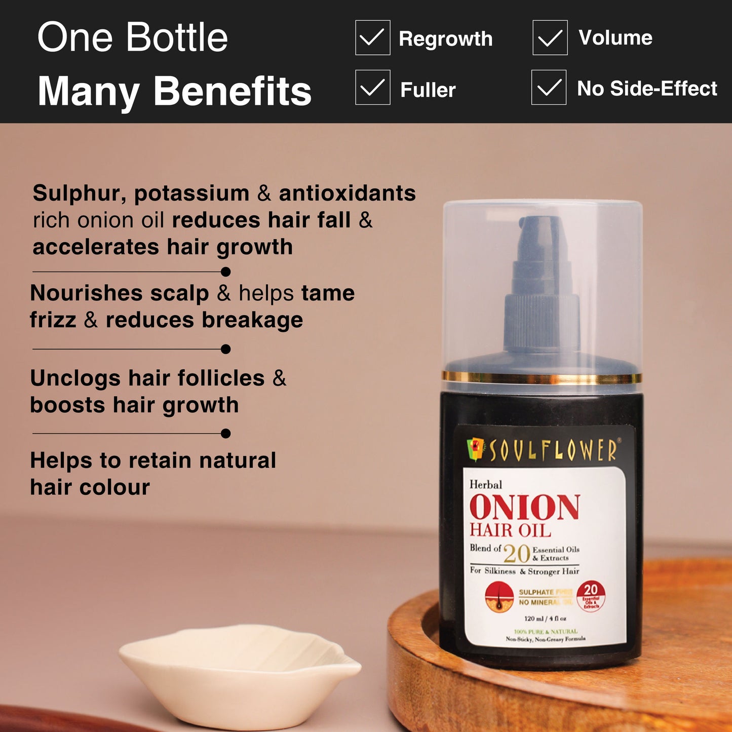 Soulflower Onion Hair Oil Enriched with Amla & Peppermint For Hair Growth & Hair Fall Control
