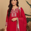 Indyancart VA Women's Floral Embroidered Silk Georgette A-Line Kurta with Trousers & Dupatta
